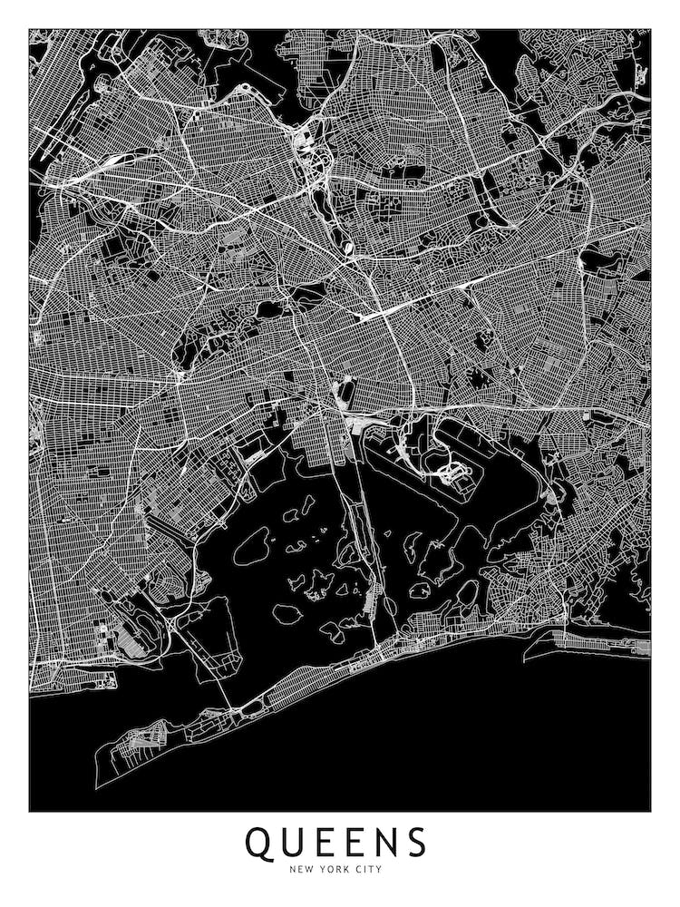 Queens Black And White Map