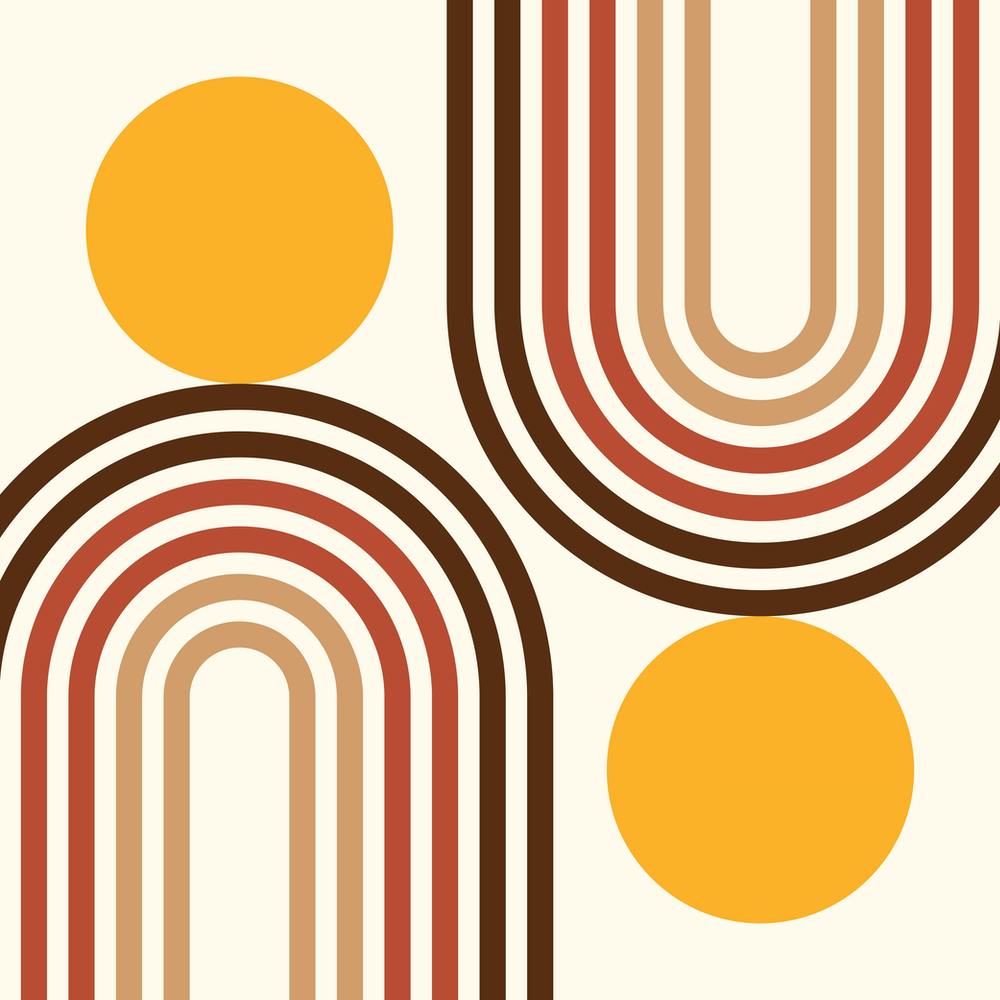 Mid Century Modern Geometric in retro gold brown terracotta (Rainbow and Sun Abstract Design) 5