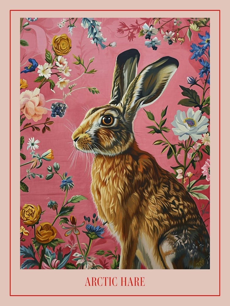 Floral Animal Painting Arctic Hare 3 Poster