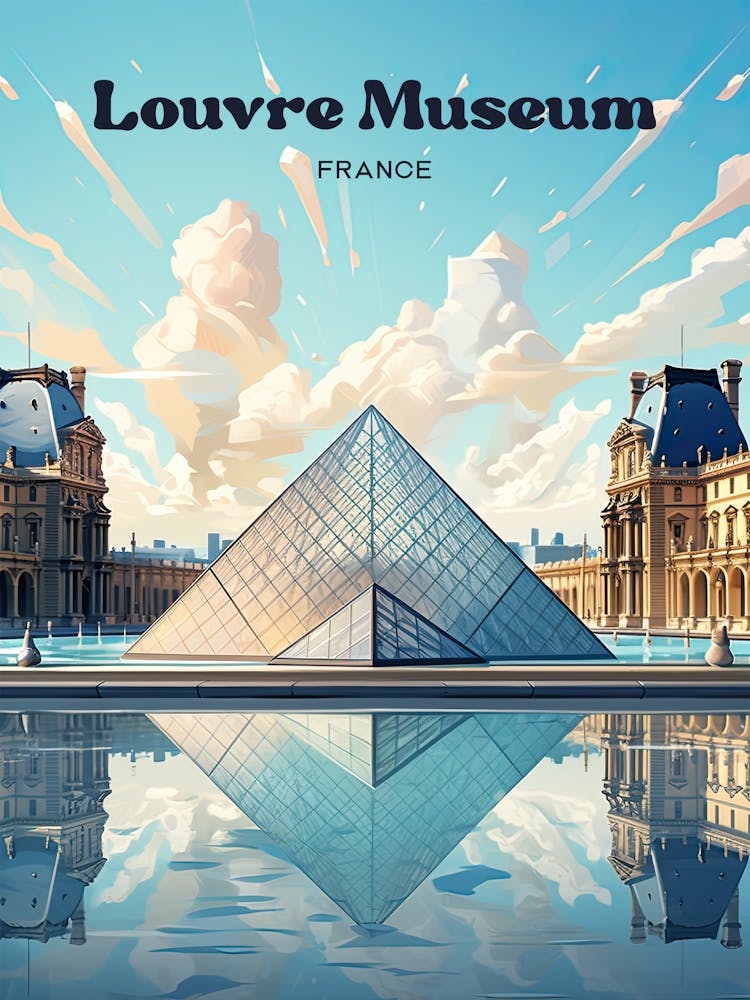 Louvre Museum Sunrise Travel Art Illustration