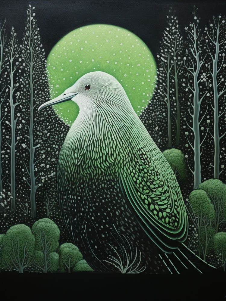 Ohara Koson Inspired Bird Painting Kiwi 5