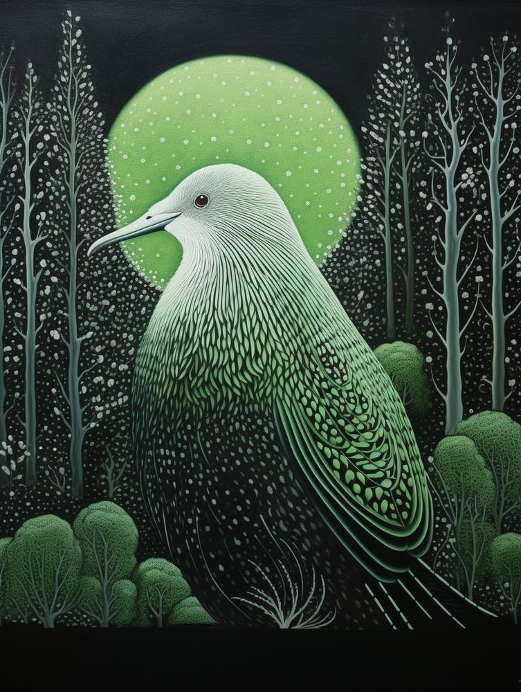 Ohara Koson Inspired Bird Painting Kiwi 5