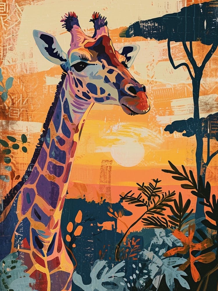 Giraffes By The Tress Illustration 5
