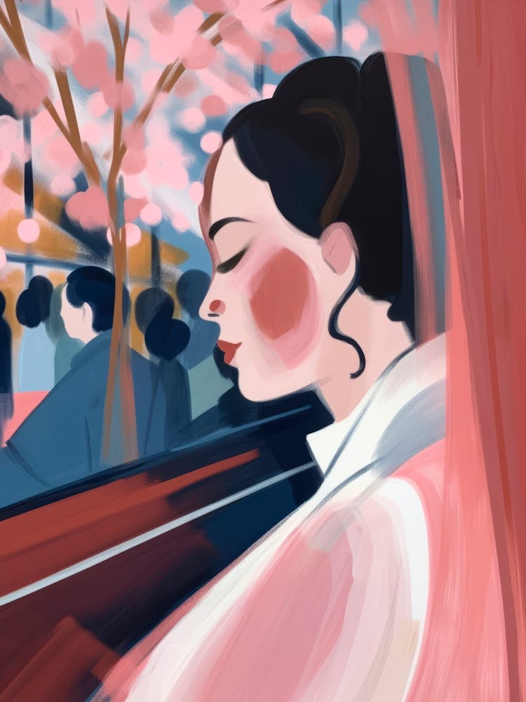 Asian Woman in Pink. Oil Portrait