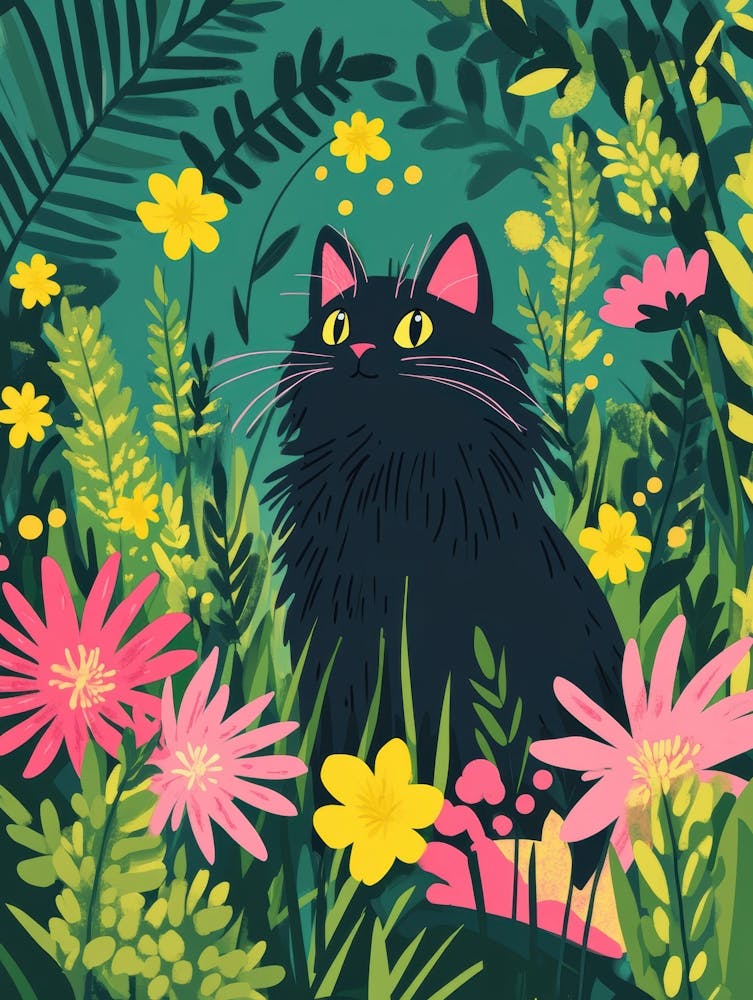 Black Cat In The Garden 2