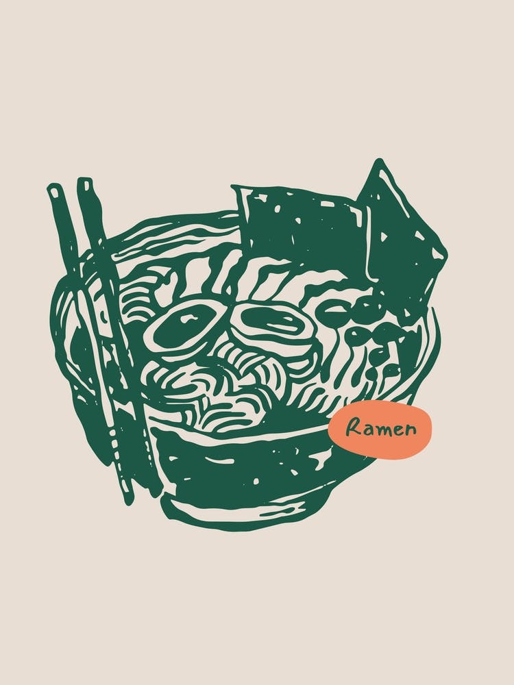 Kitchen Wall Poster – Minimal Ramen Bowl Illustration