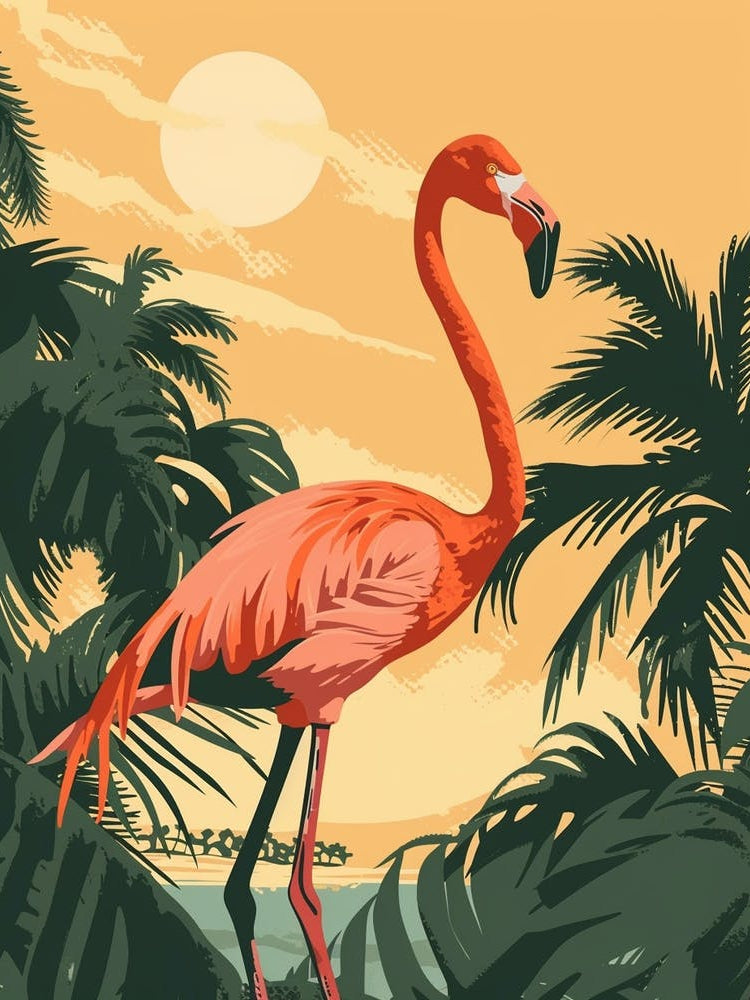 Greater Flamingo Nassau Bahamas Tropical Illustration 1