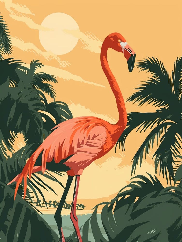 Greater Flamingo Nassau Bahamas Tropical Illustration 1