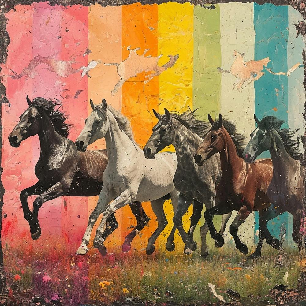 Rainbow Horses Galloping Collage 2