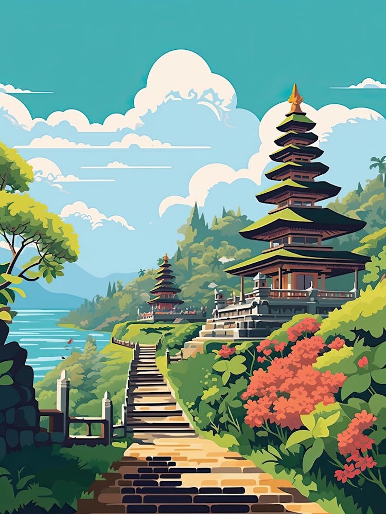 Bali, Indonesia, Flat Illustration 4