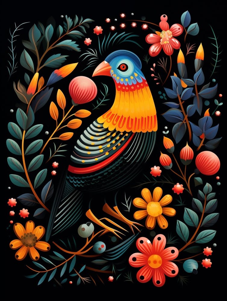 Folk Bird Illustration Partridge 1