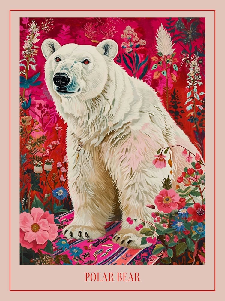 Floral Animal Painting Polar Bear 3 Poster