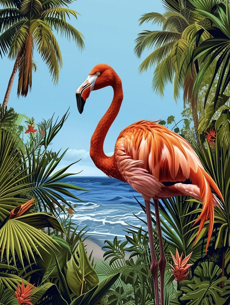 Greater Flamingo Greece Tropical Illustration 5