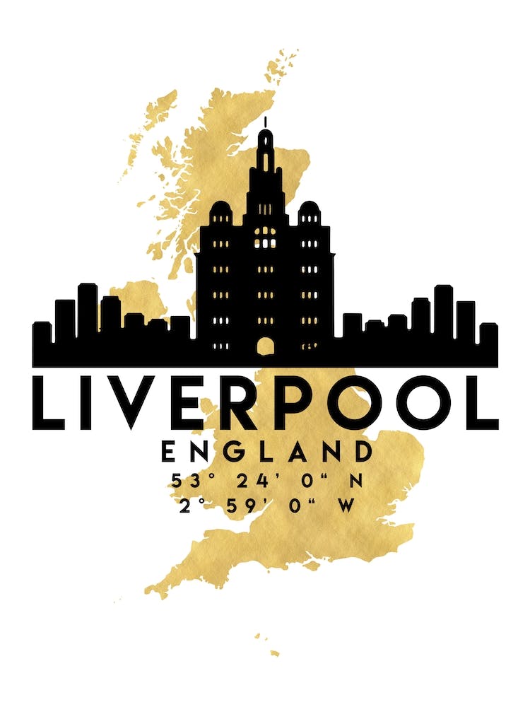 Liverpool England Silhouette City Skyline Map
