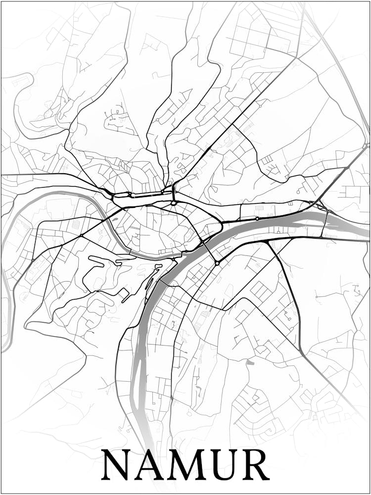 Namur, Namur, Belgium, City Map, Black And White Fade Design