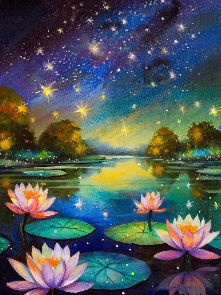 Water Lilies At Night