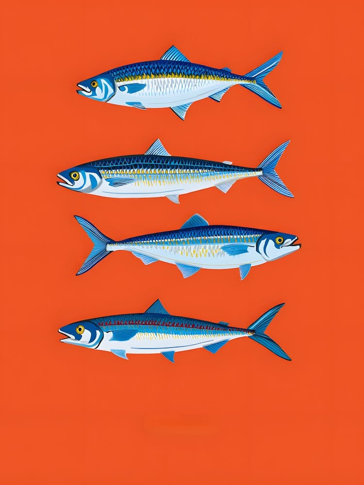 Colorful School of Fish Pattern Print - Blue and Yellow Marine