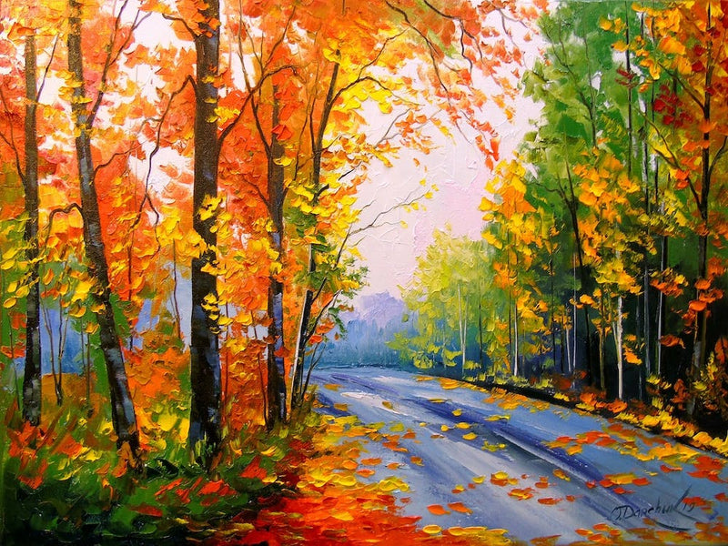 Herbststraße im Wald