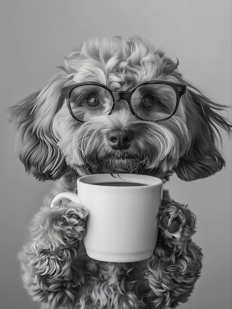 Cavapoo And Coffee Wall Art, Black And White Print, Coffee Lover Print, Dog Gift, Funny Dog Poster, Coffee Bar Art, Kitchen Wall Decor