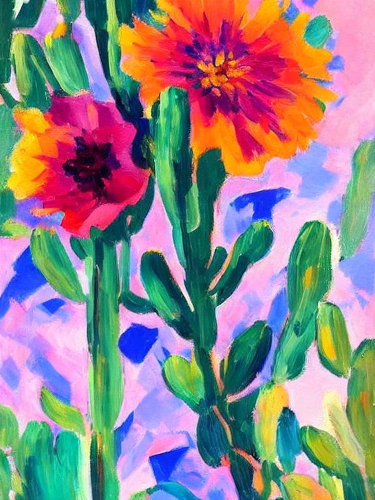 Cactus Flower Floral Abstract Block Colour 1 Flower