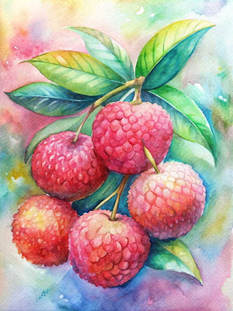 Lychee Fruit Watercolor Painting