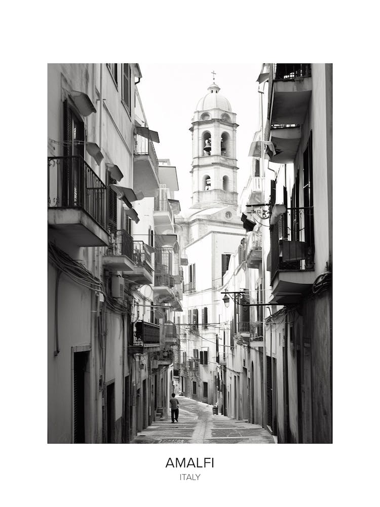 Poster Of Amalfi, Italy, Black And White Photo 2