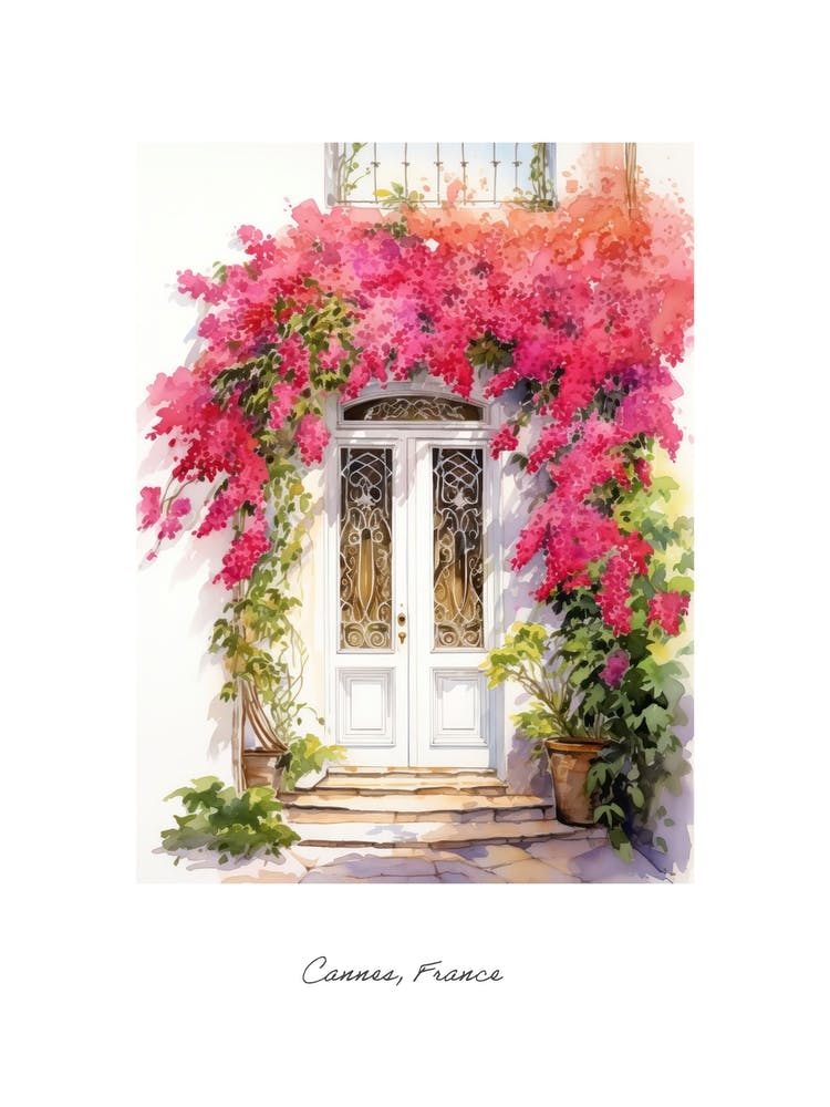 Cannes, France   Mediterranean Doors Watercolour Painting 1 Poster