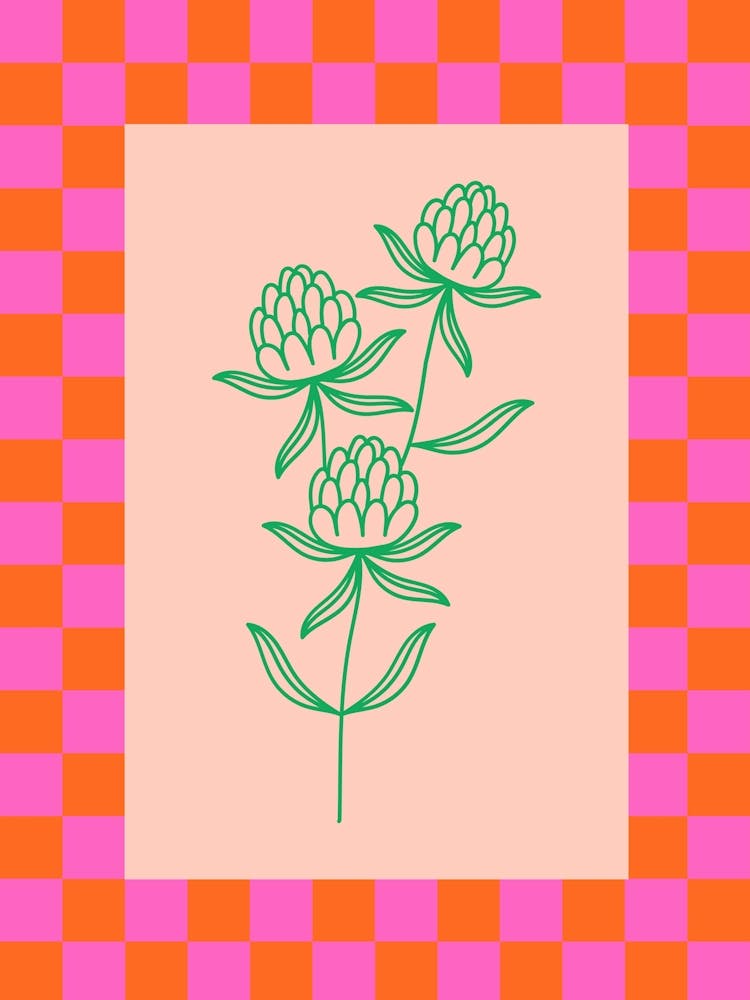 Modern Checkered Flower Poster Pink & Green 16