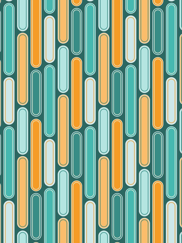 Rayures Rétro Milieu du Siècle Aqua, Bleu Canard, Orange