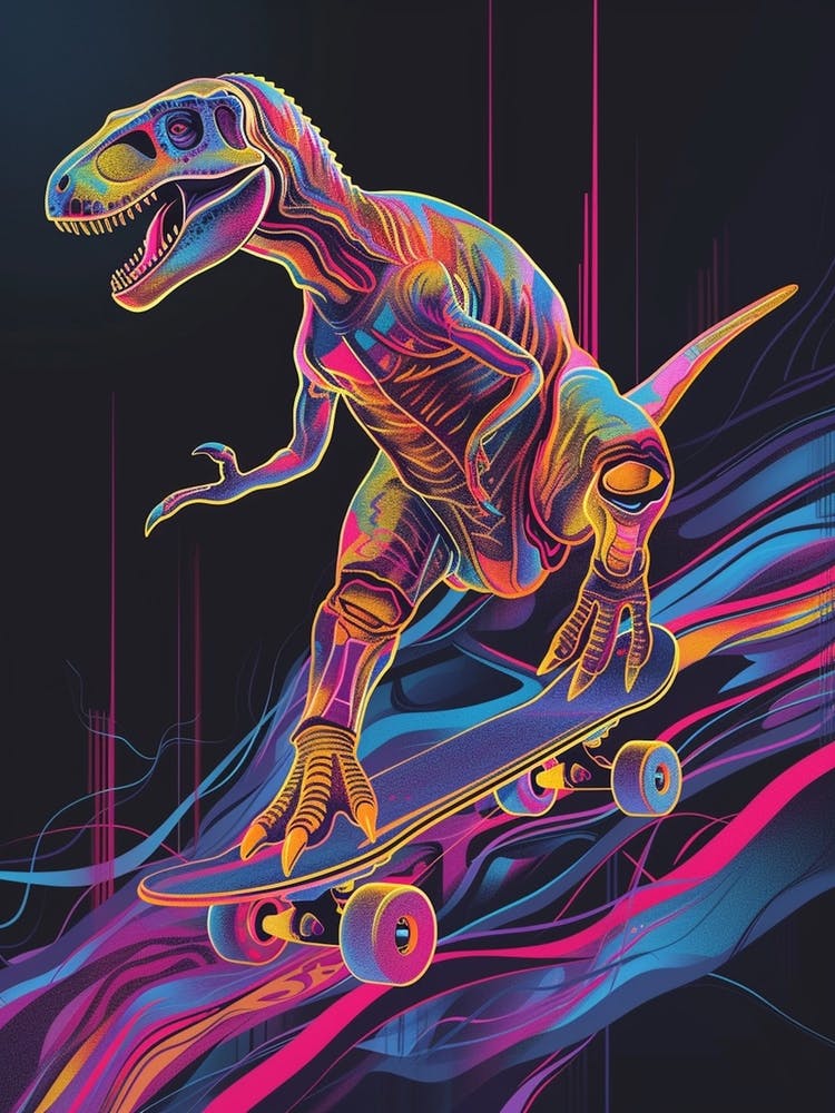 Dinosaur Futuristic Graphic Illustration On A Skateboard