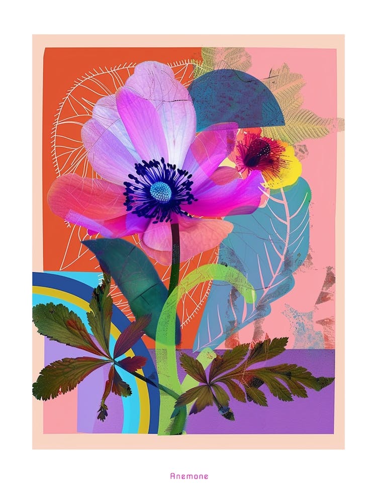 Anemone 3 Neon Blumen Collage Poster