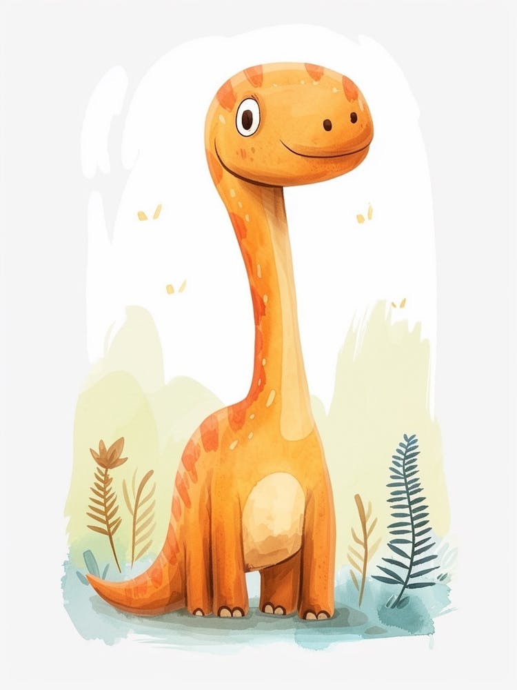 Dessin Animé Mignon Dinosaure Gallimimus Aquarelle 2