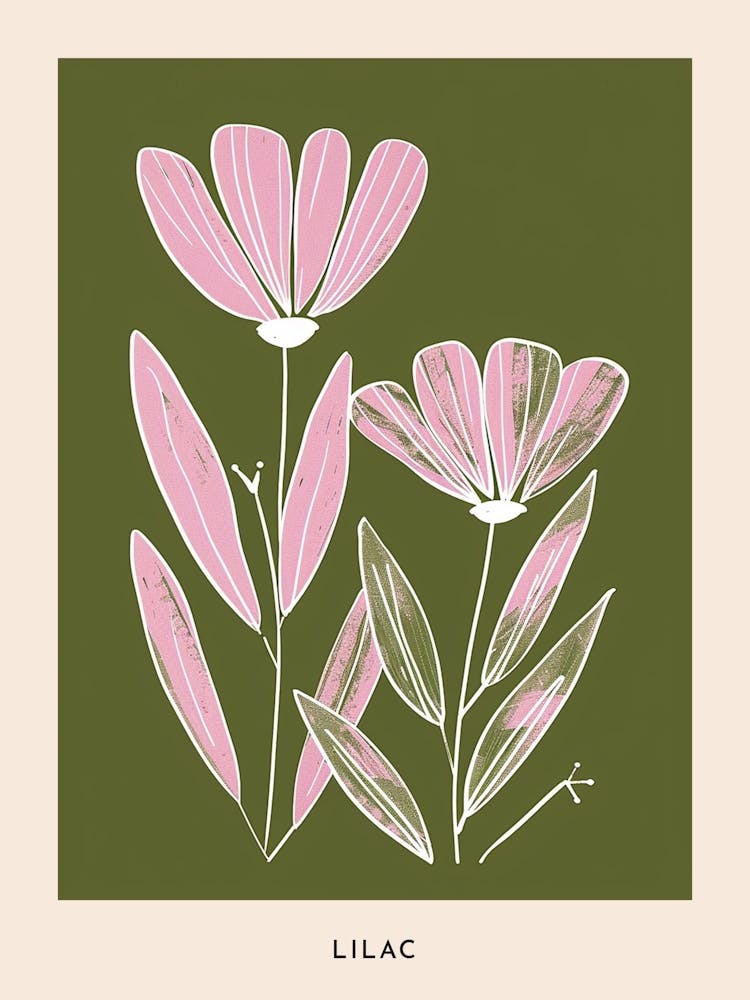 Pink & Green Lilac 2 Flower Poster