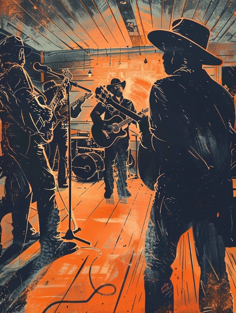 Duotone Illustration Live Music Scene Austin Texas  1