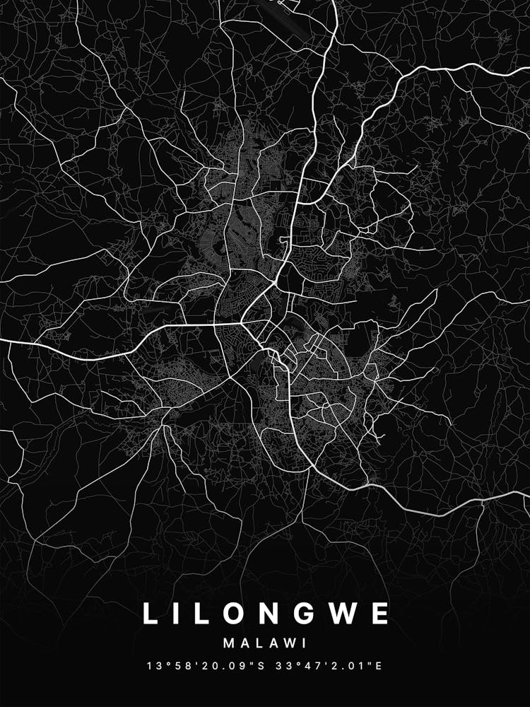 Lilongwe Malawi Black Map