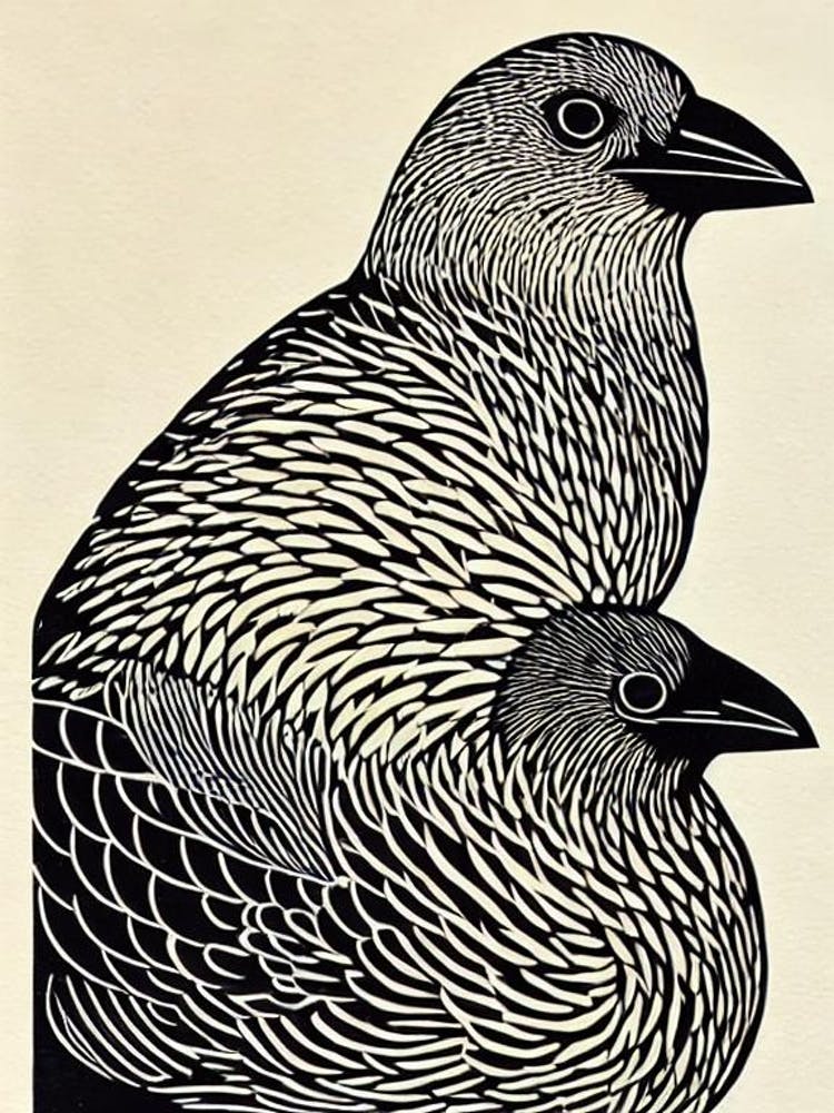 Cowbird 2 Linocut Bird