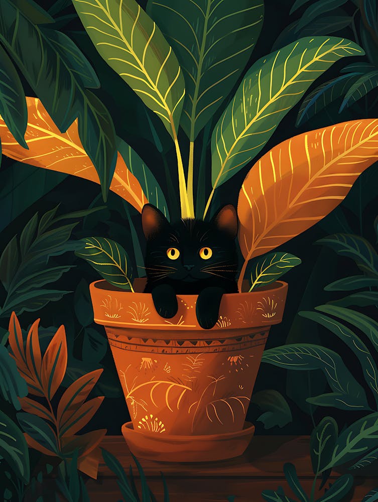 Mignon Chat Noir dans un Pot de Fleur 18