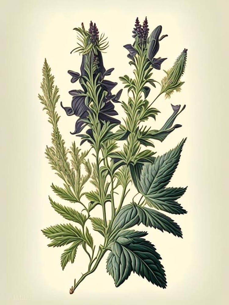 Clary Sage Herb Vintage Botanical