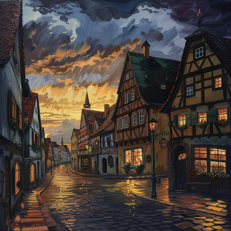 German Traditional Townscape At Dusk