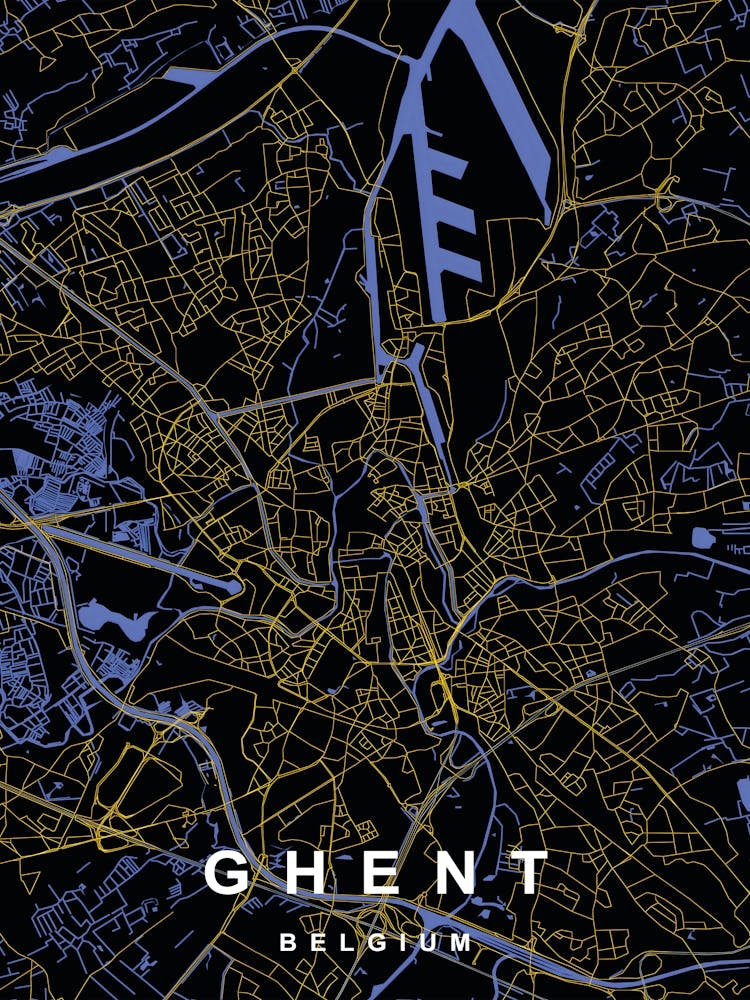 Ghent Belgium City Map Black and Gold
