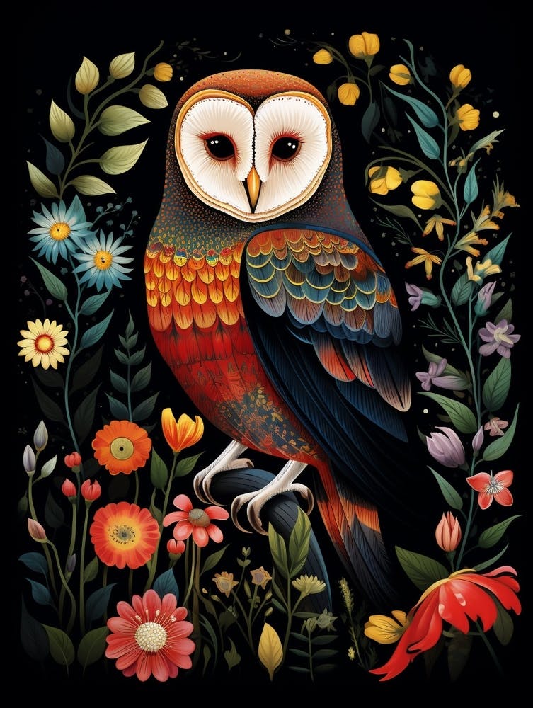 Folk Bird Illustration Barn Owl 2