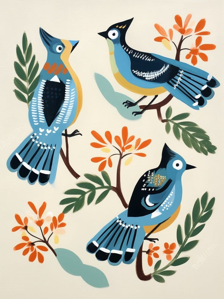 Folk Style Bird Painting Blue Jay 2