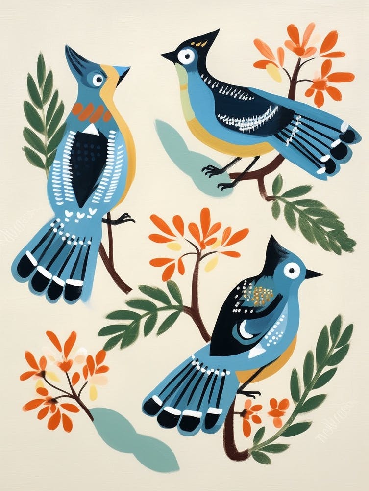 Folk Style Bird Painting Blue Jay 2