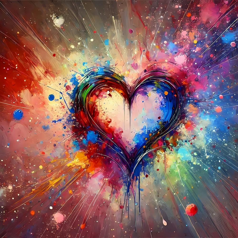 Abstract Heart Painting With Swirls And Splatters Paint