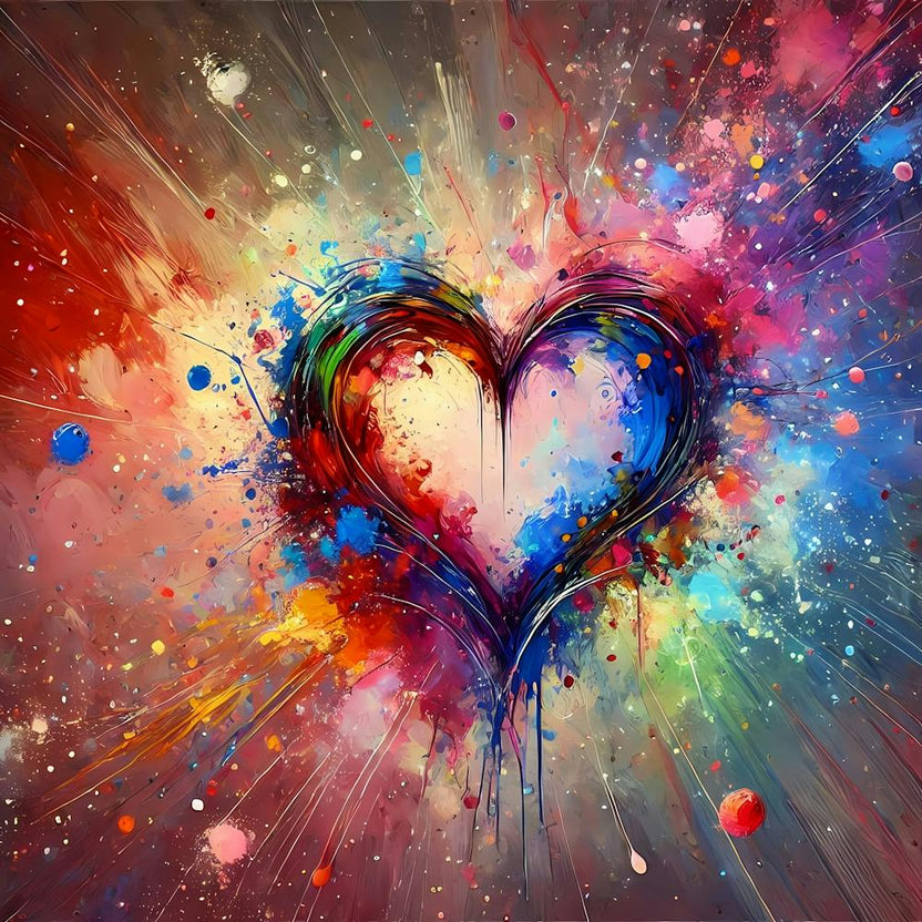 Abstract Heart Painting With Swirls And Splatters Paint