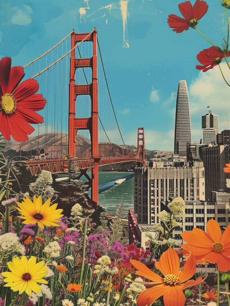 San Francisco Collage Floral Rétro Style 1