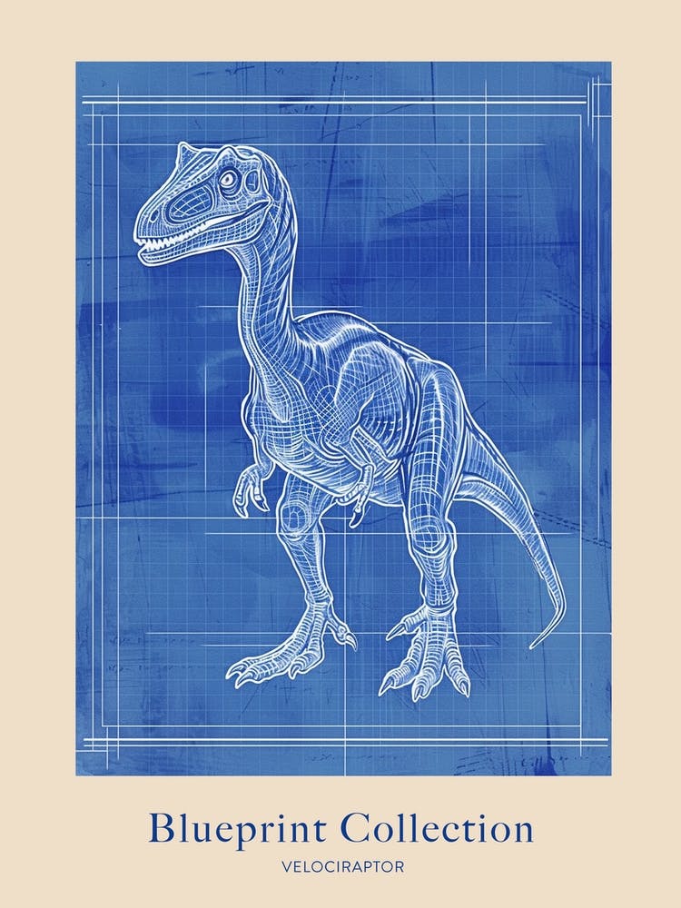 Velociraptor Dinosaur Blue Print Inspired 4 Poster