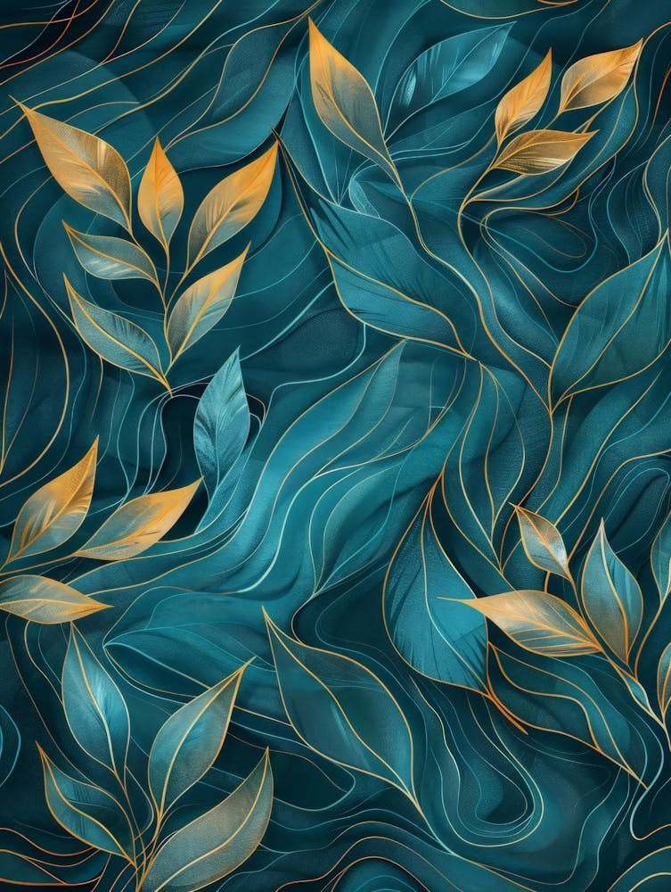 Gold Leaves On A Blue Background 2