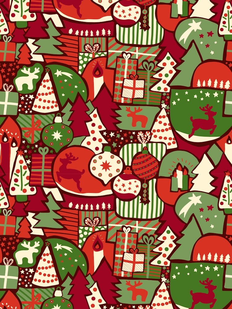 Abstract Red, Green, White Scandinavian Christmas Patchwork