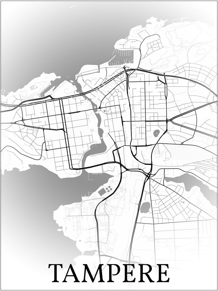Tampere, Pirkanmaa, Finland, City Map, Black And White Fade Design
